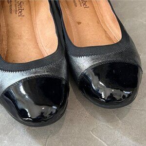 JOSEF SEIBEL Pippa Patent Cap Toe Leather Ballet Flats Black/Silver 38 (US 7.5)